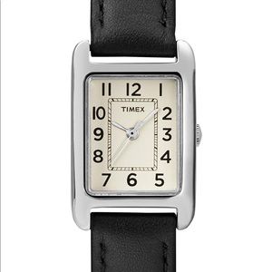 [Timex] Black Leather Strap Stainless Steel Watch